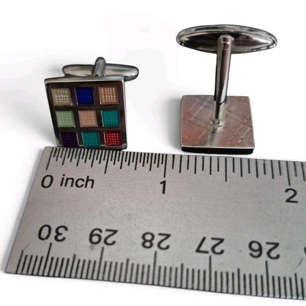 Squares Cufflinks Silver Rhodium Plated Multicolor Enamel Cuff Links